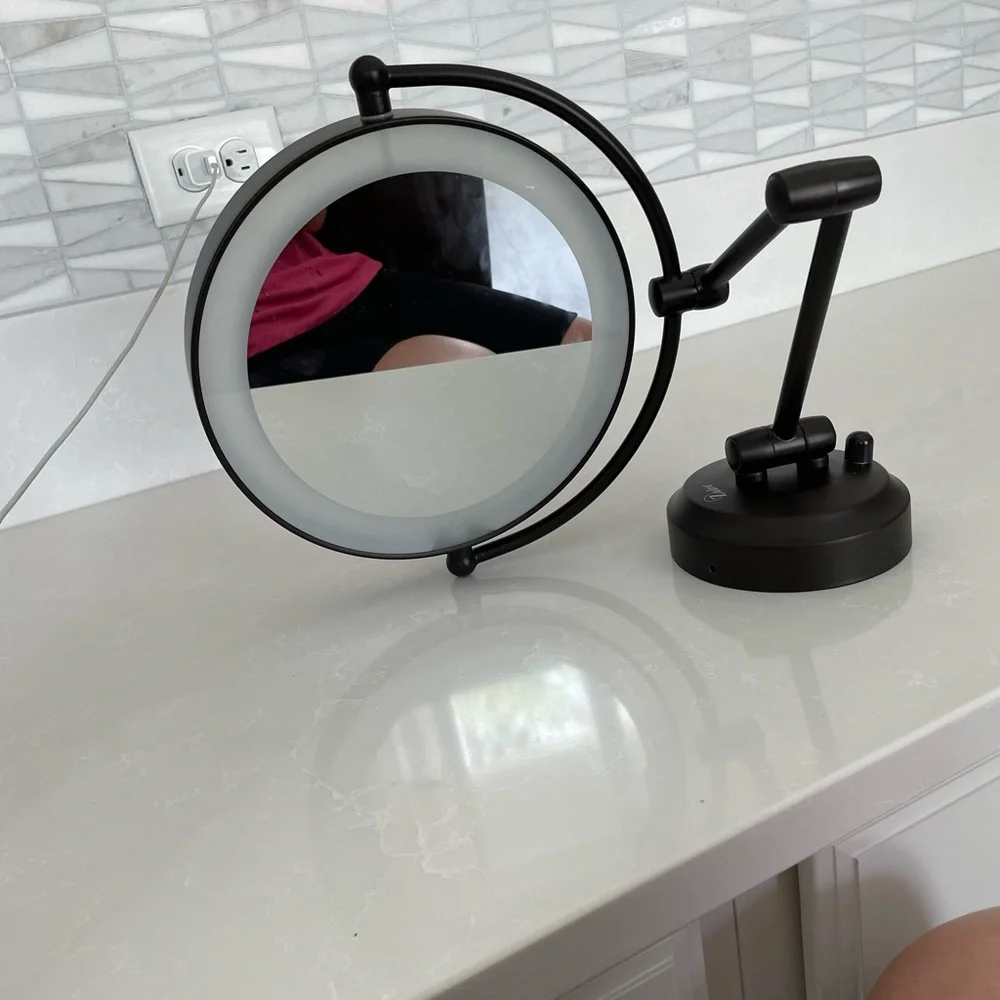 Zadro 3-in W x 14.5-in H LED Lighted Bronze Round Bathroom Vanity Mirror
